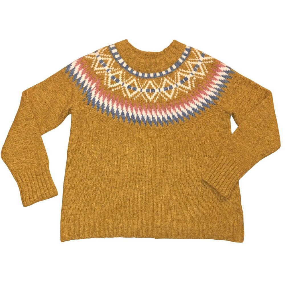 Roolee Mustard Yellow Nordic Fair Isle Knit Sweater L Acrylic & Polyester Blend